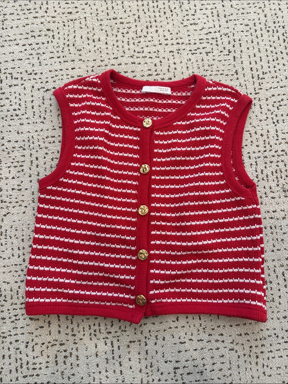 Zara Red & White Striped Knit Button-Front Vest